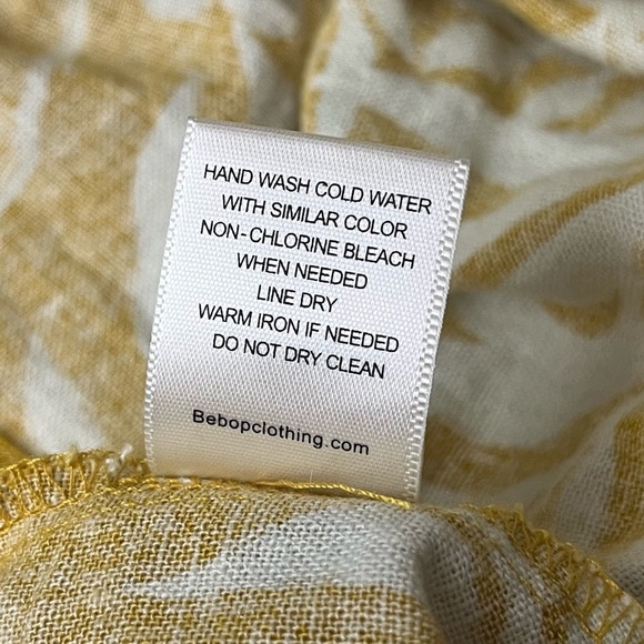 BEBOP Yellow Floral Linen Mini Dress – Hawaiian Boho Coastal Milkmaid Sundress L - Picture 7 of 10
